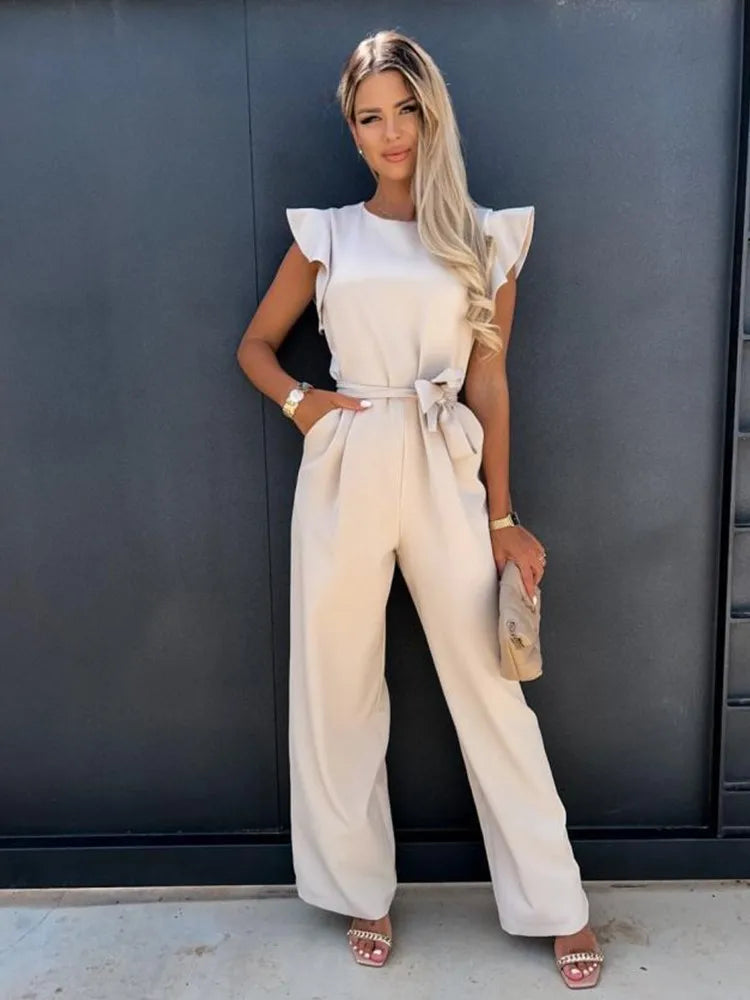 Ruffled Sleeve Wide Leg Jumpsuit