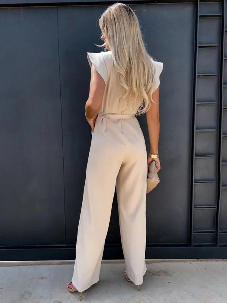 Ruffled Sleeve Wide Leg Jumpsuit