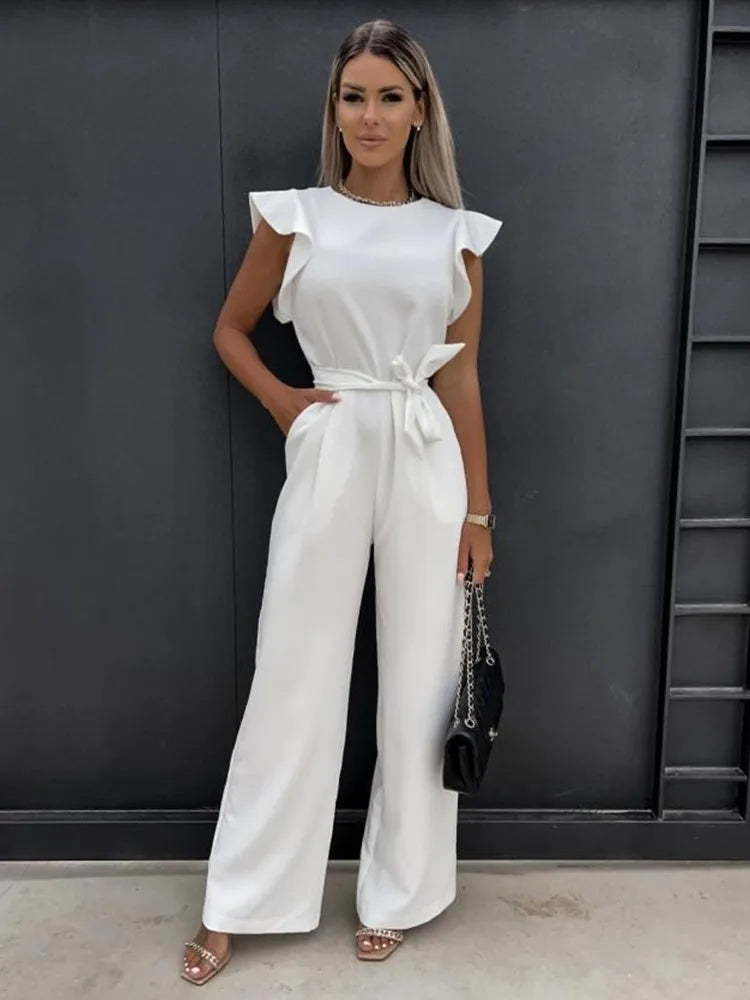 Ruffled Sleeve Wide Leg Jumpsuit