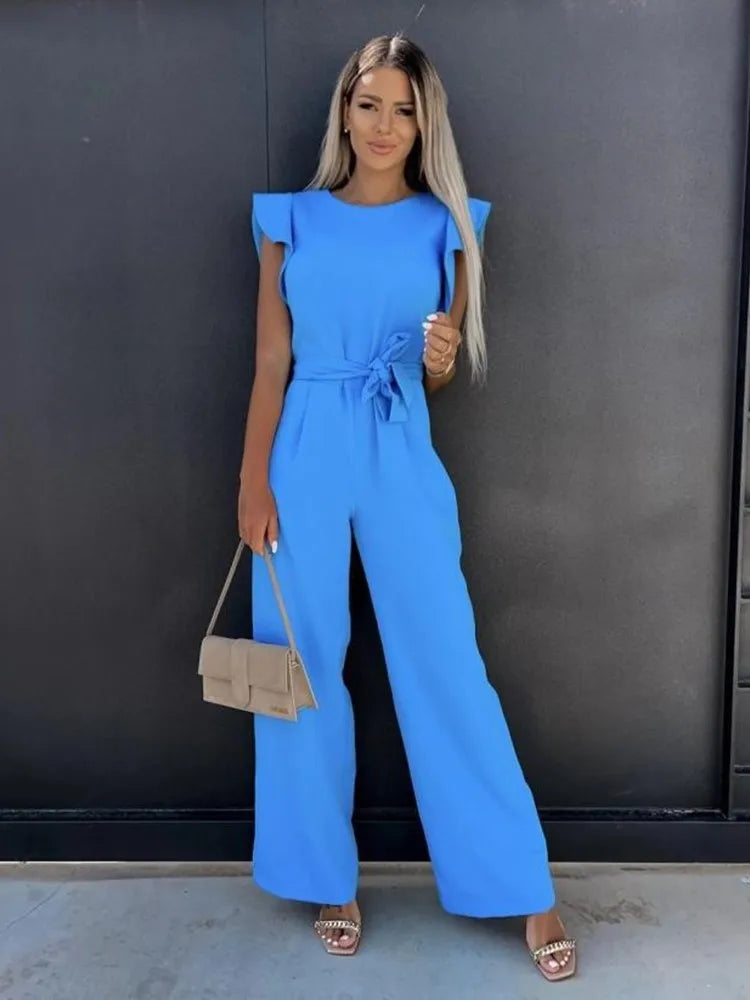 Ruffled Sleeve Wide Leg Jumpsuit