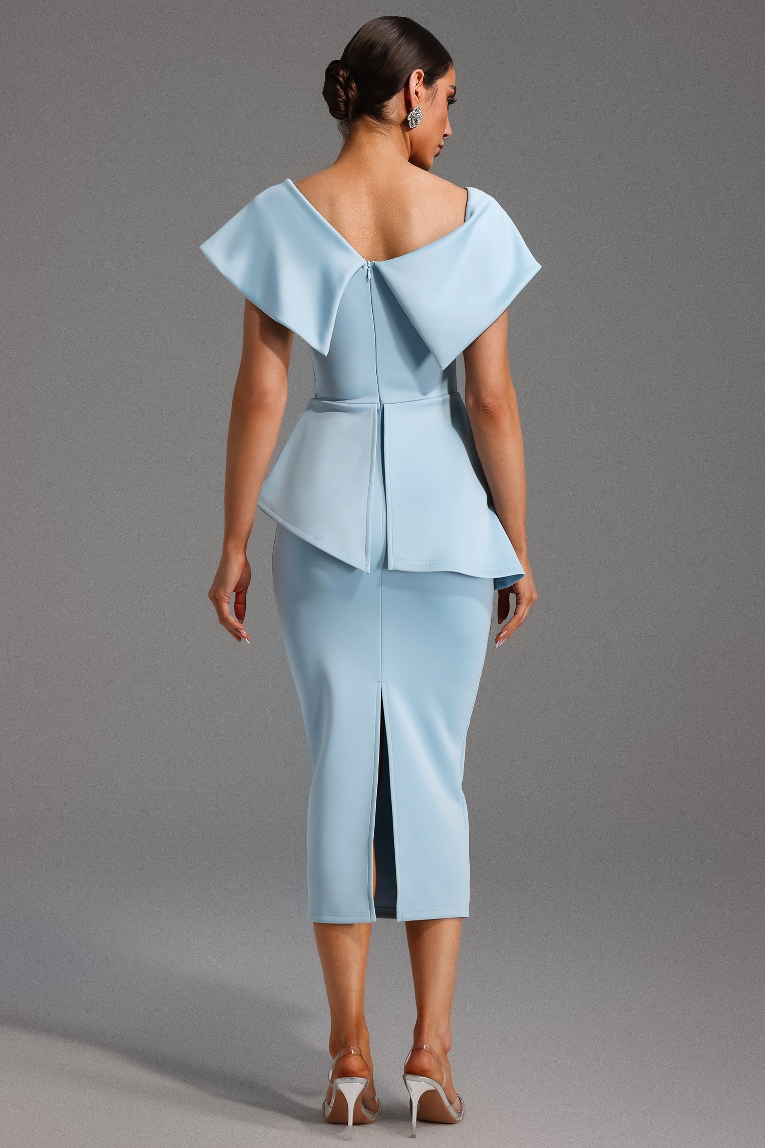 Peplum Light Blue Midi Dress