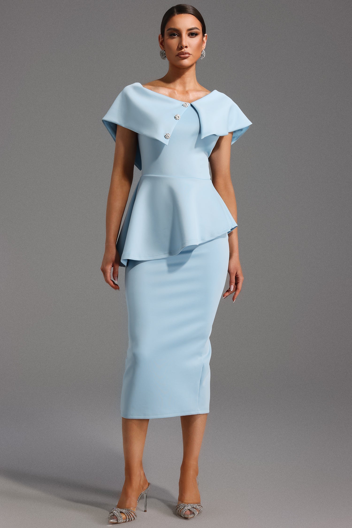 Peplum Light Blue Midi Dress