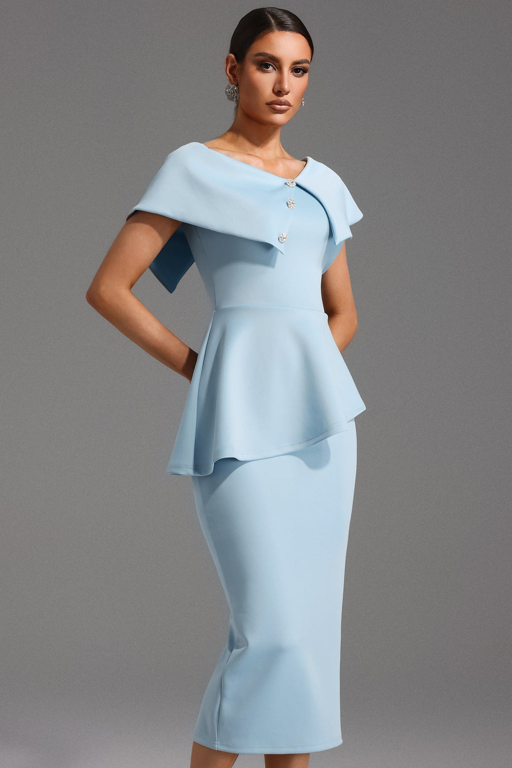 Peplum Light Blue Midi Dress