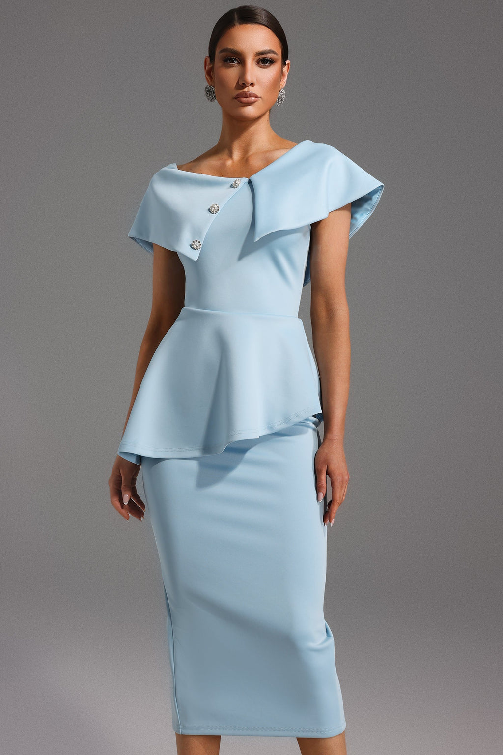 Peplum Light Blue Midi Dress