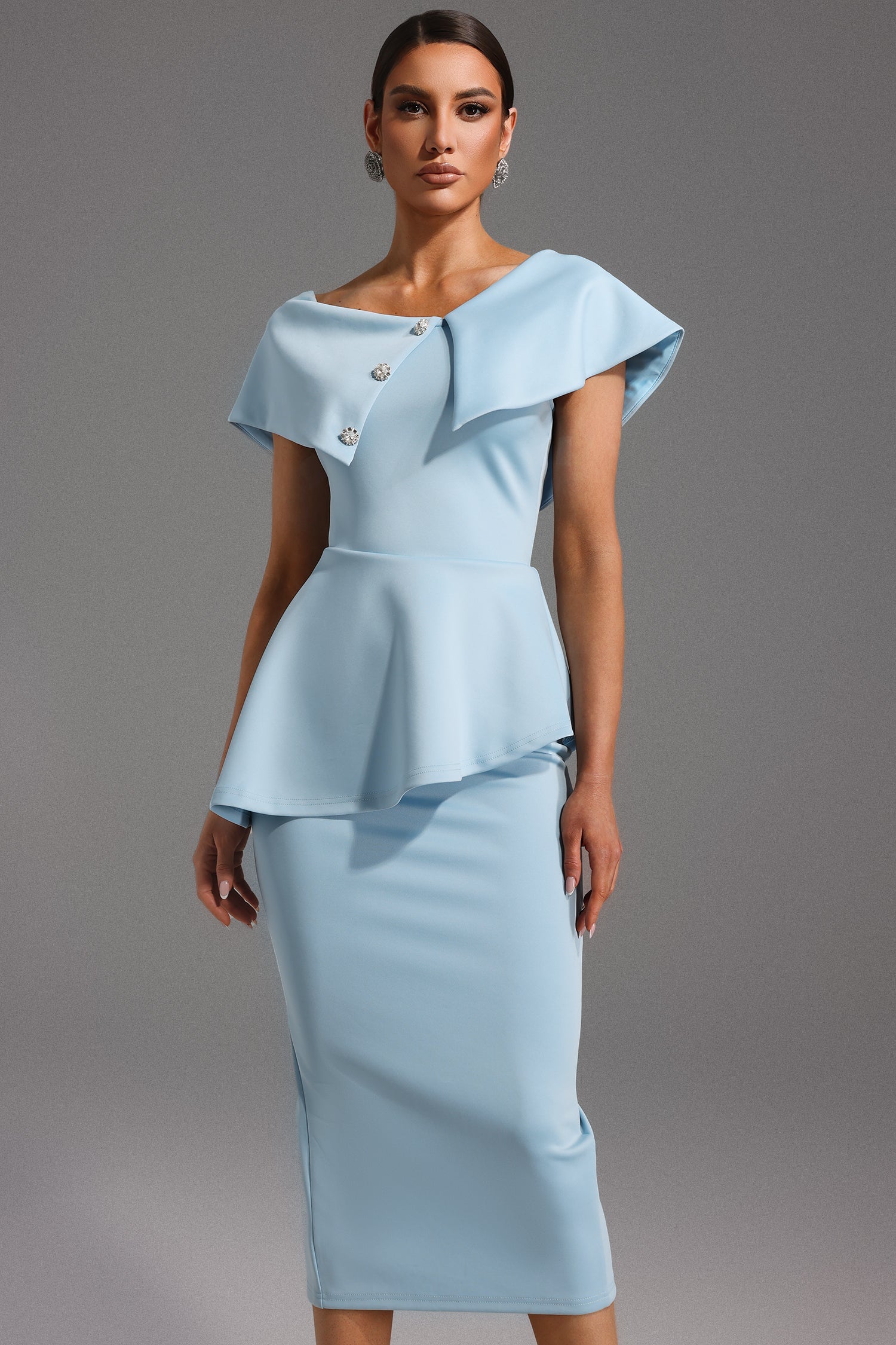 Peplum Light Blue Midi Dress
