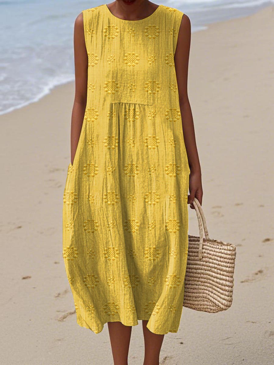 Relaxed Fit Textured Sleeveless Midi Dress