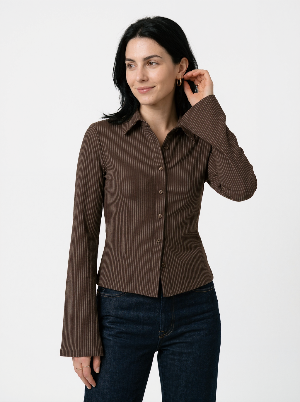 Classic Pinstripe Long Sleeve Blouse
