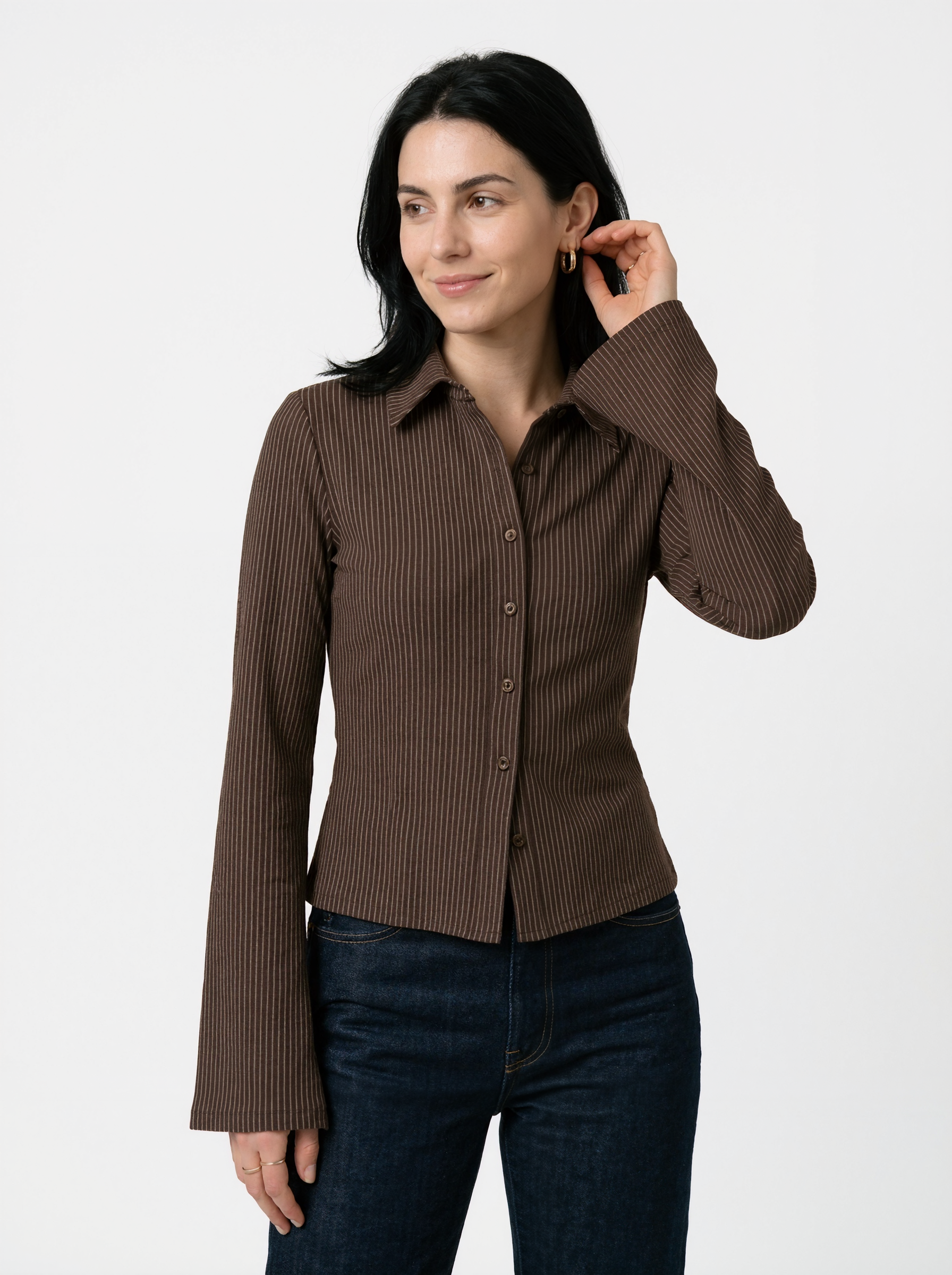 Classic Pinstripe Long Sleeve Blouse