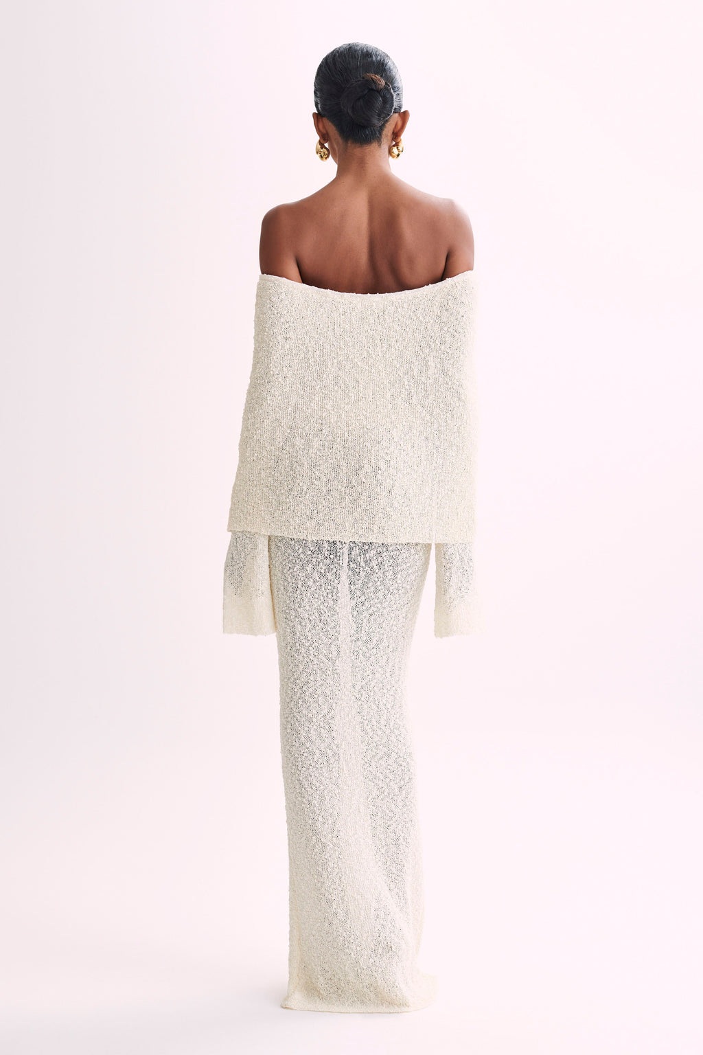 Bouclé Off Shoulder Maxi Dress