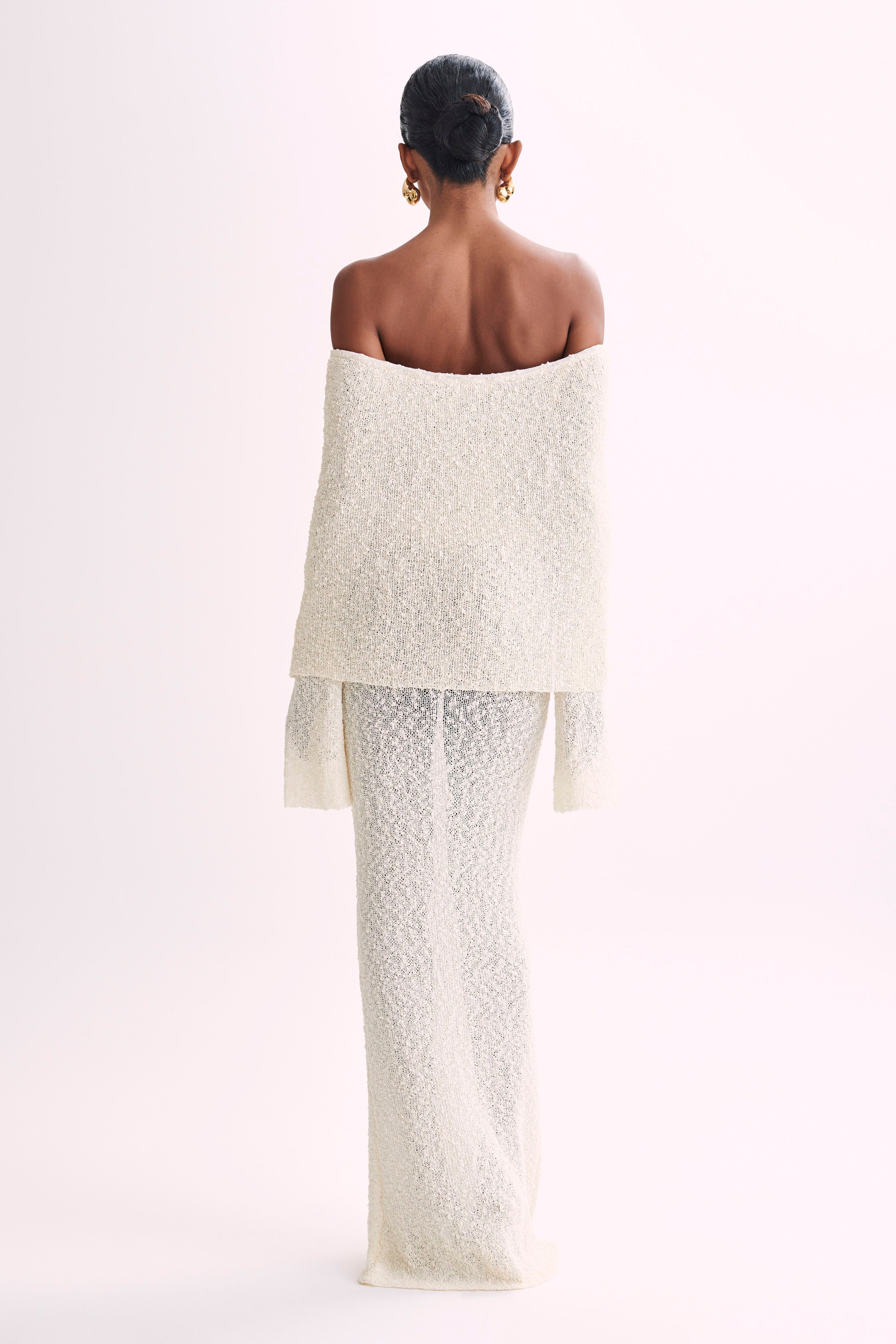 Bouclé Off Shoulder Maxi Dress