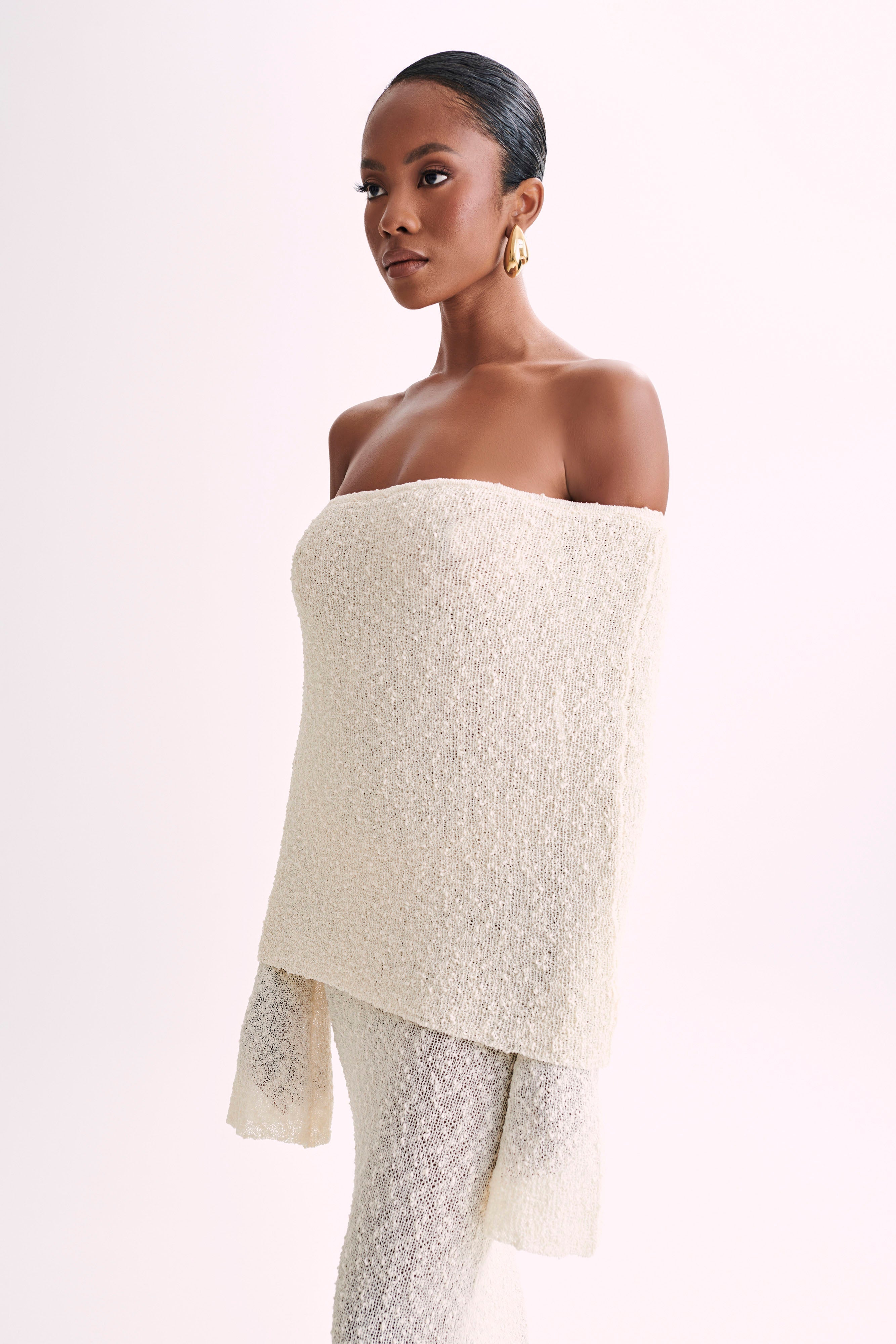 Bouclé Off Shoulder Maxi Dress