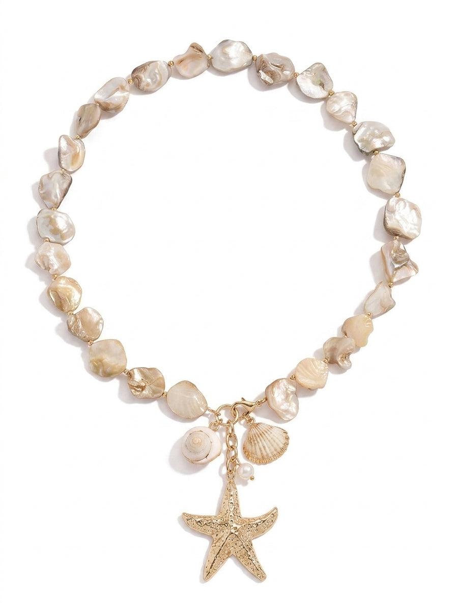Coastal Baroque Pearl Shell Star Necklace