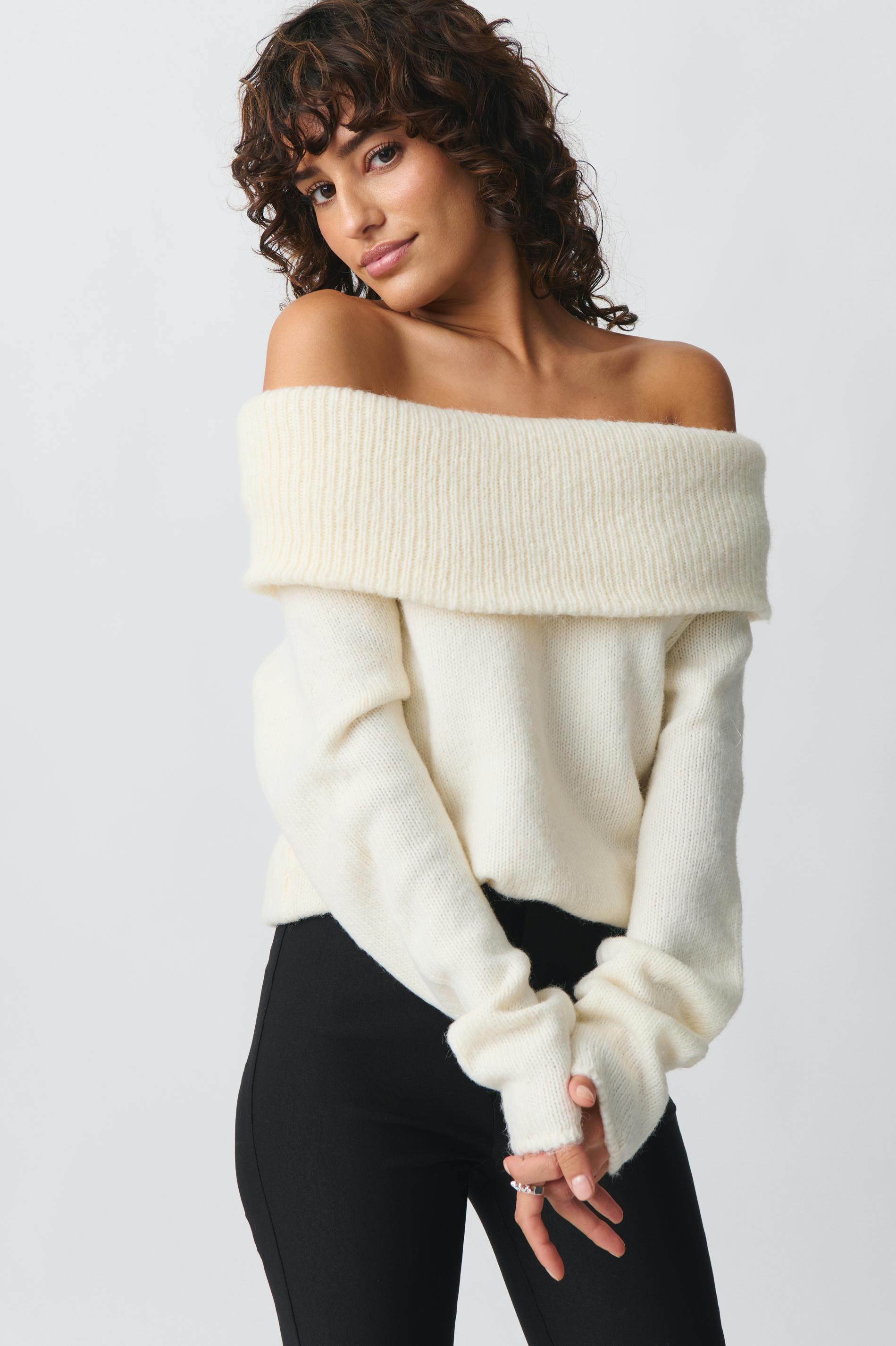 Relaxed Off-Shoulder Knit Sweater