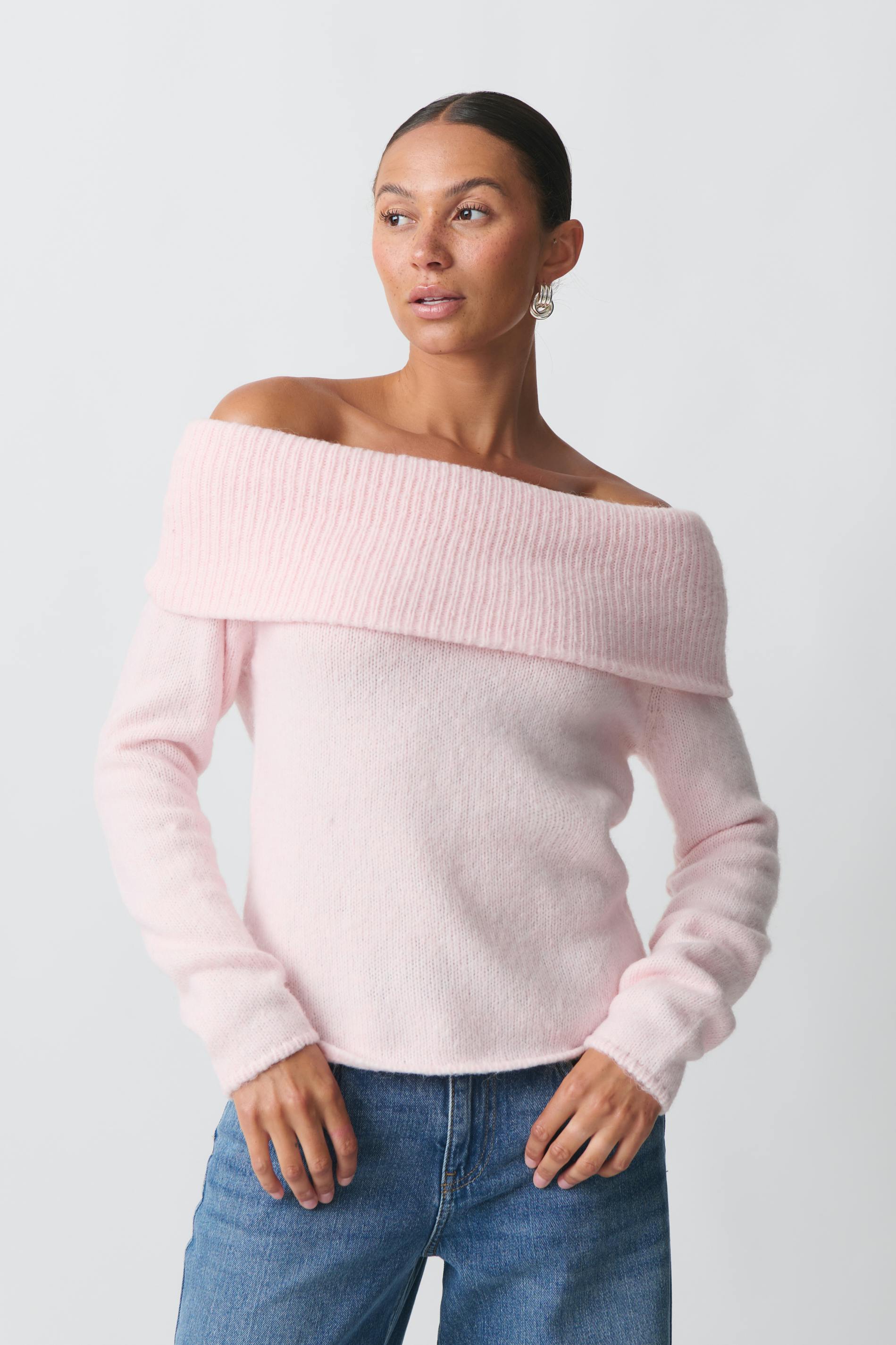Relaxed Off-Shoulder Knit Sweater