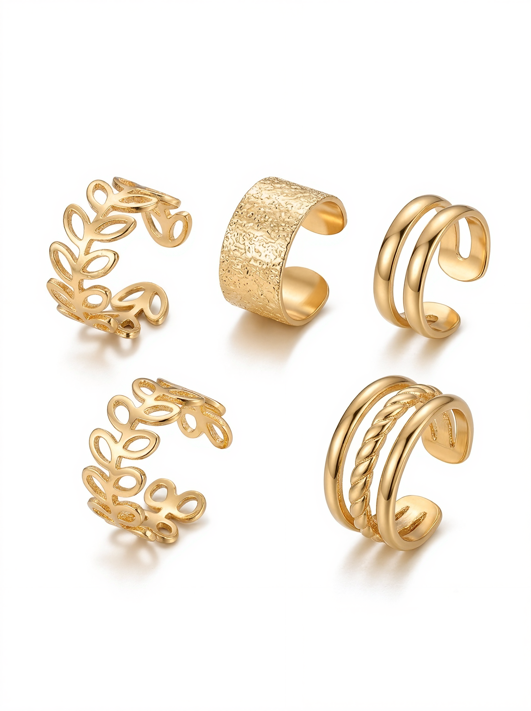 Gold Tone Statement Cuff Earring Set