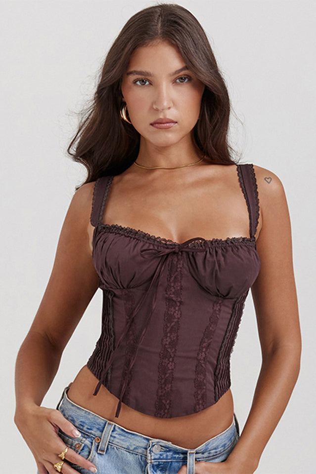 Dark Brown Vintage Lace Corset Top