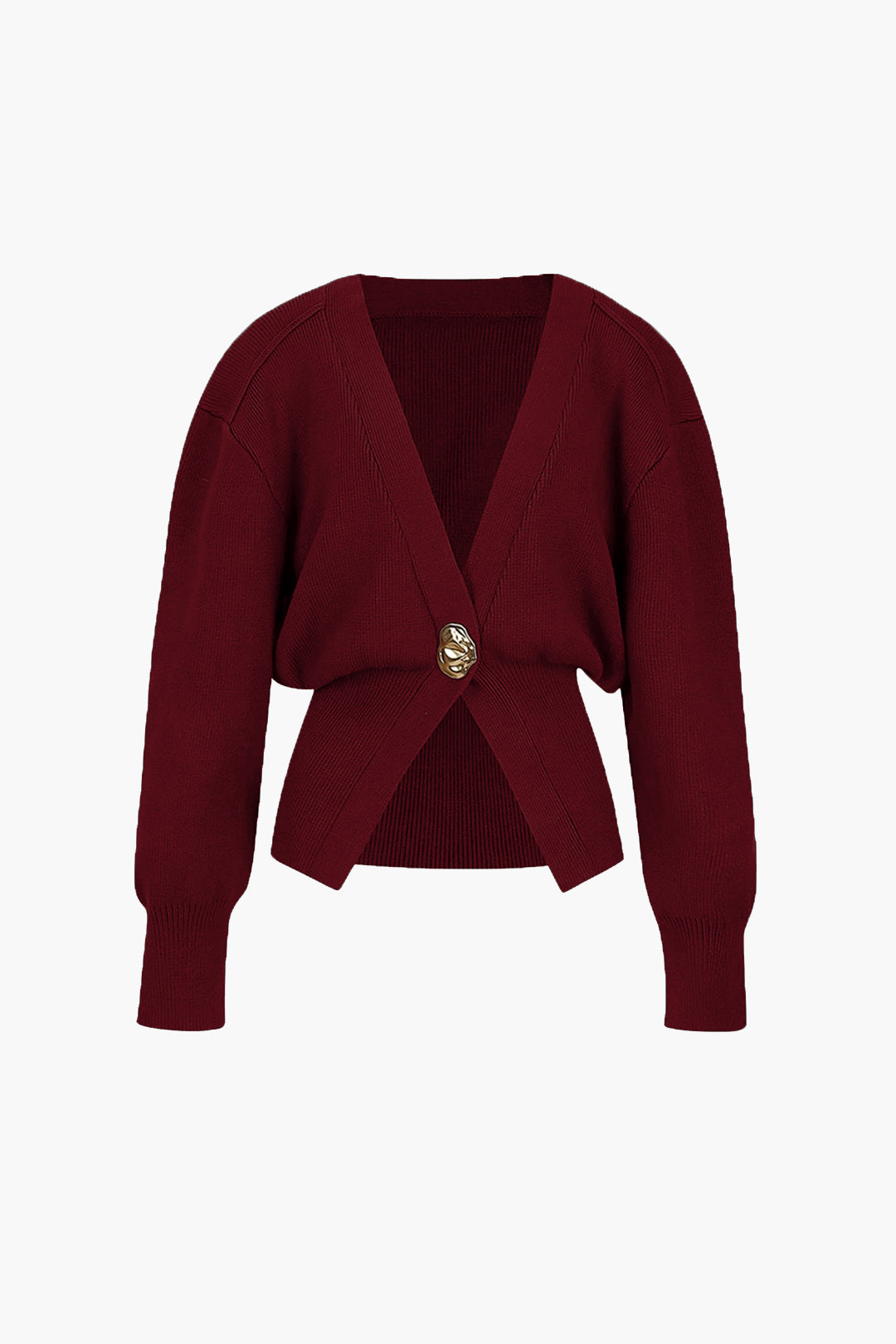 Ribbed Knit Wrap Top with Gold Button
