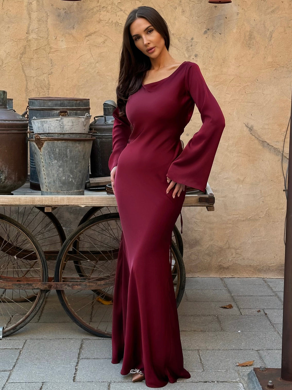 Satin Cowl Neck Maxi Dress