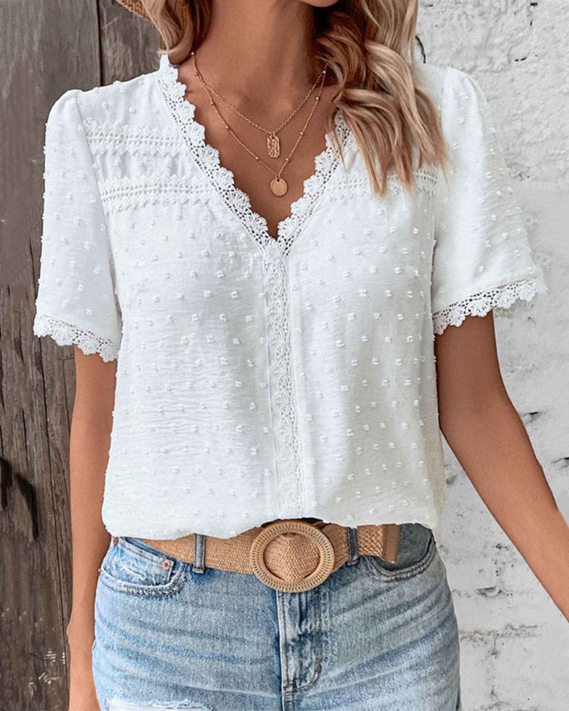 Lace Trim Short Sleeve Top