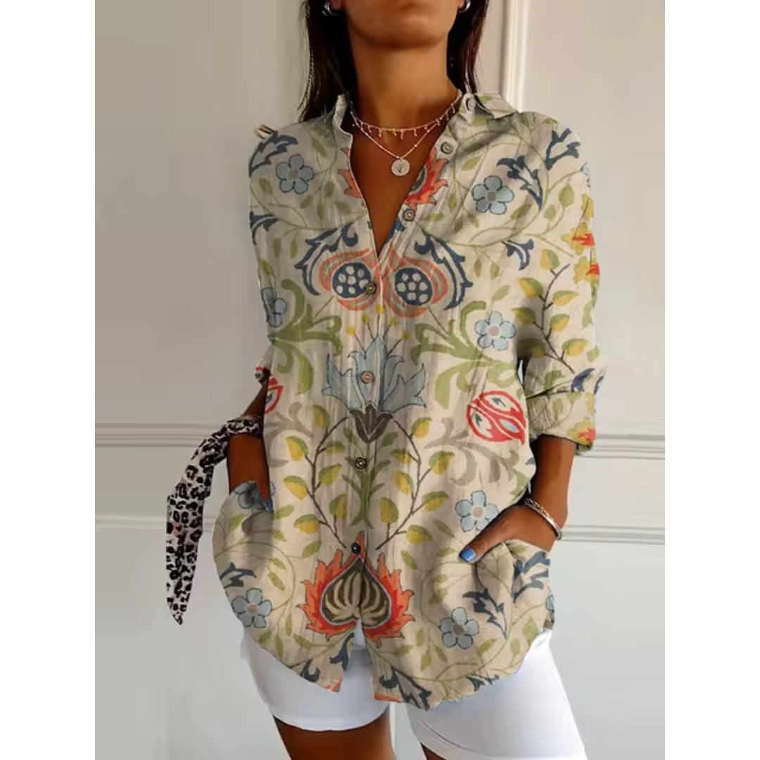 Floral Print Button-Front Blouse