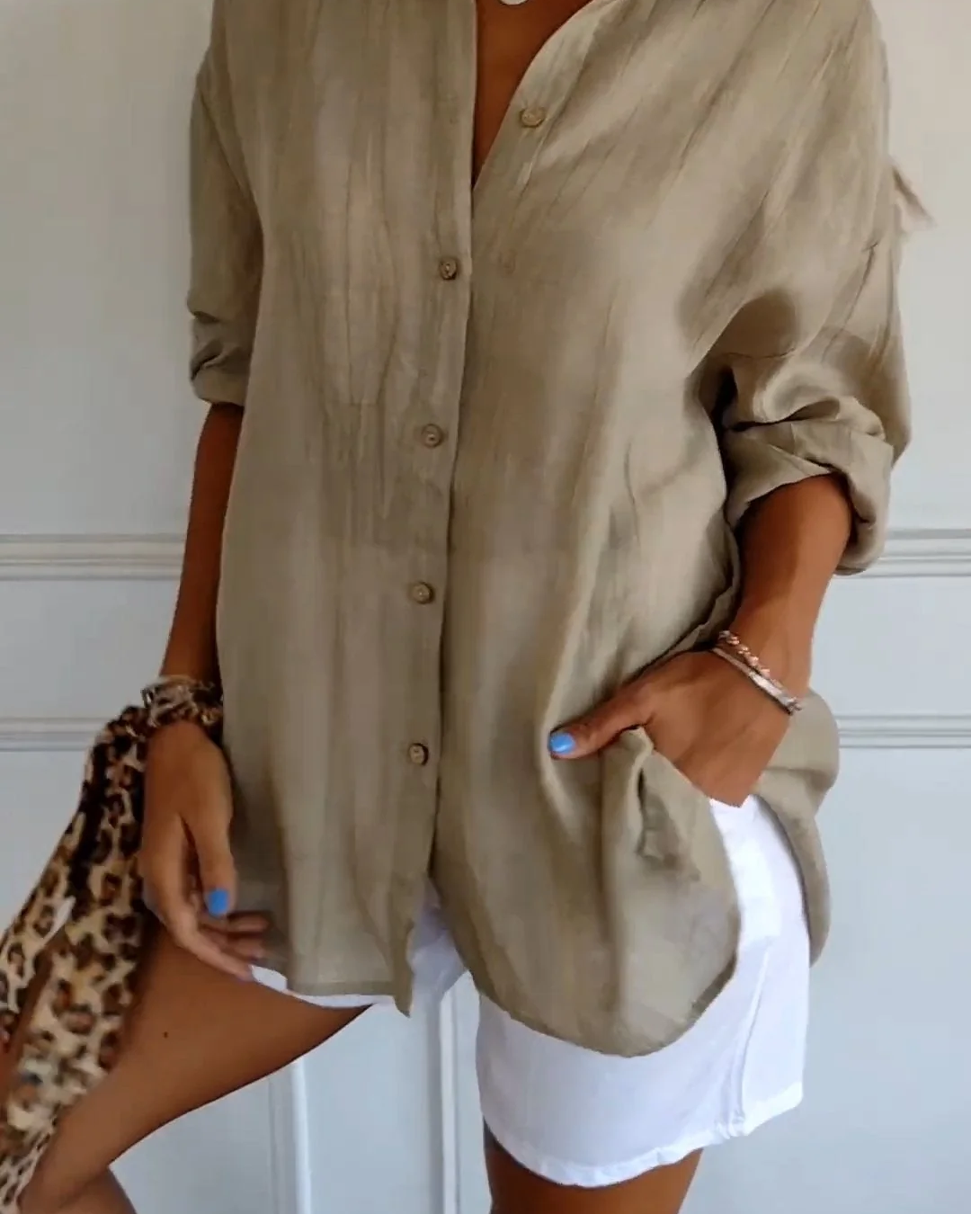 Crinkle Long Sleeve Blouse