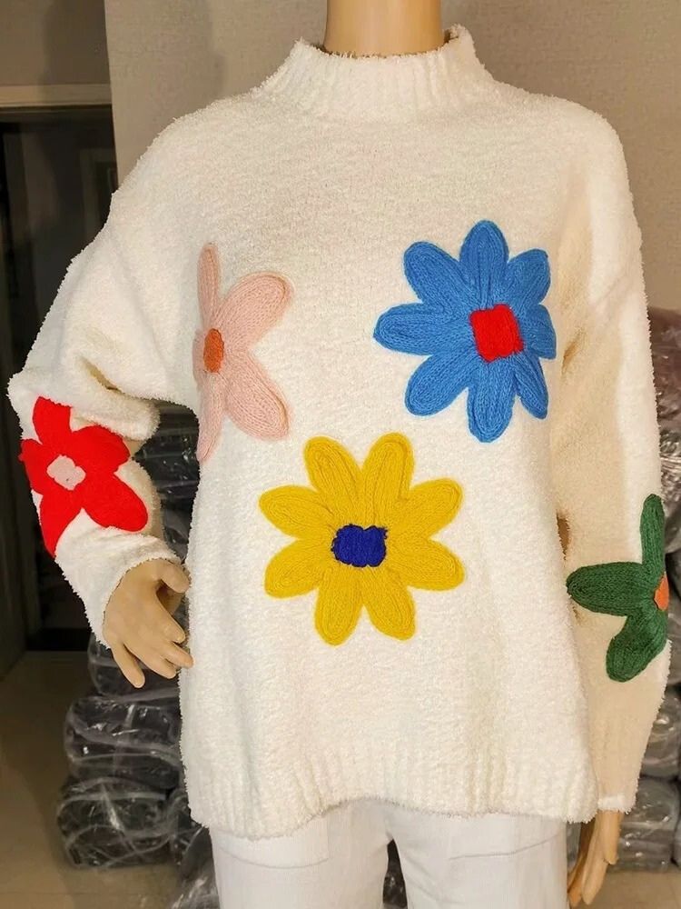 Relaxed Fit Floral Knit Sweater