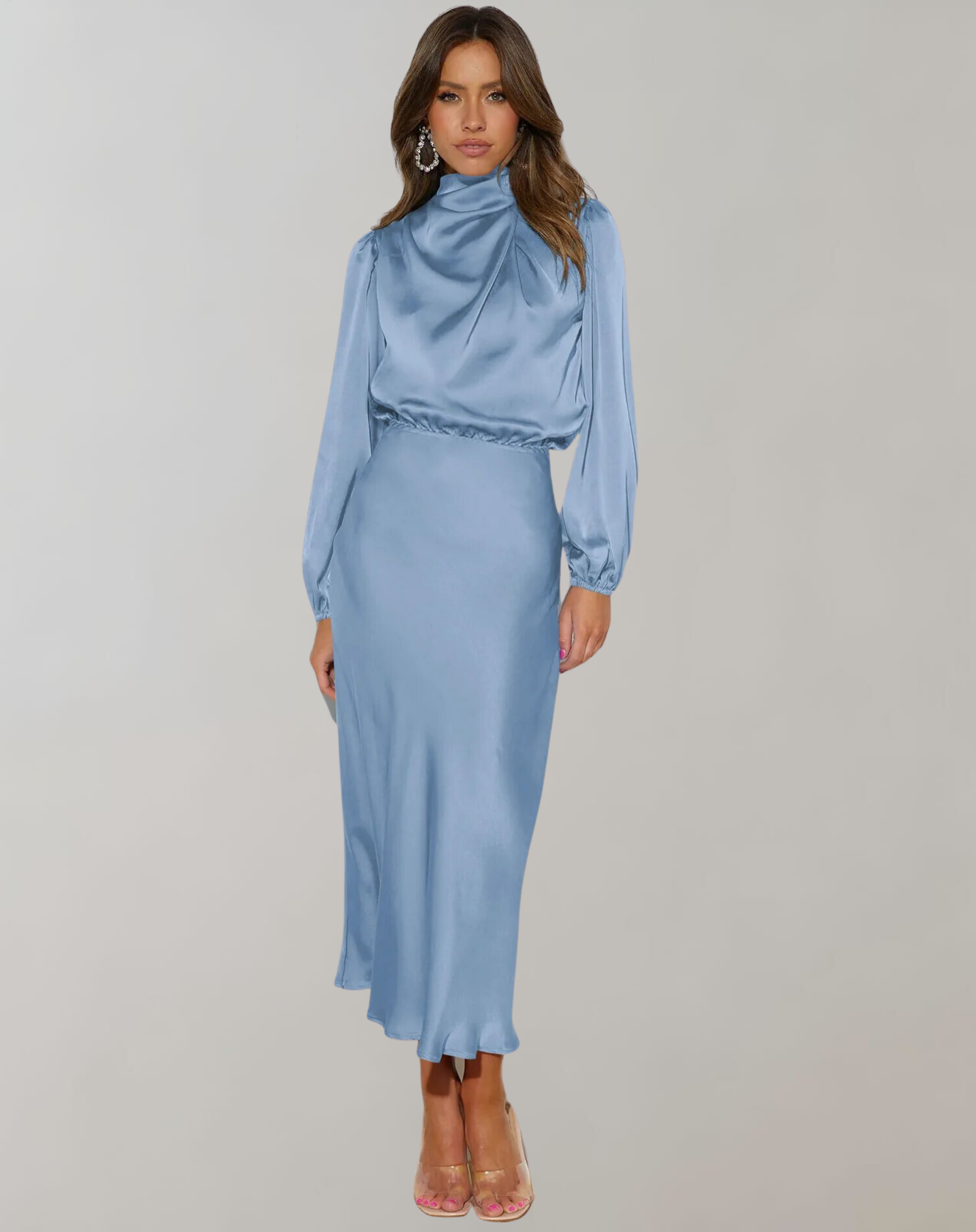 Draped Satin Midi Dress