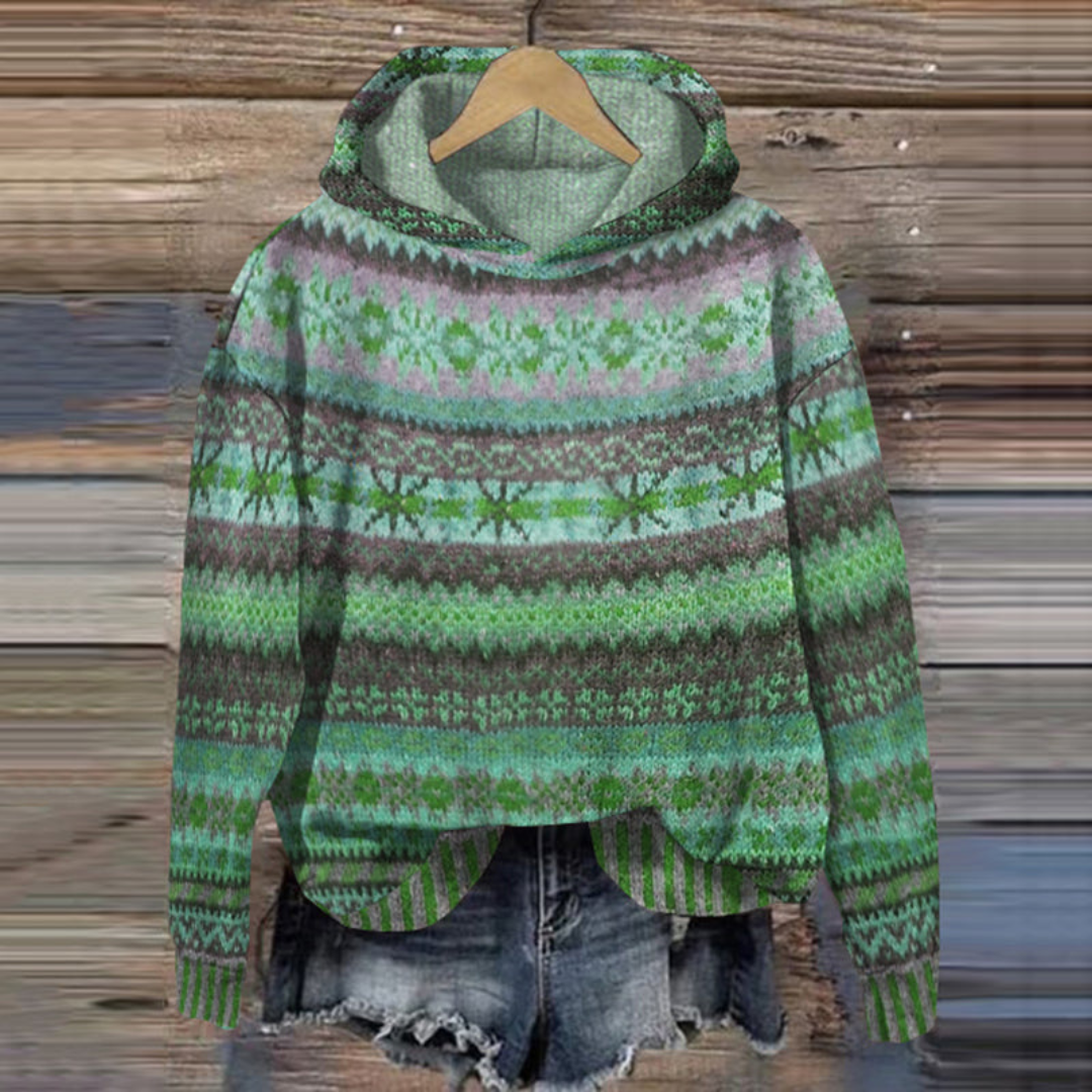 Fair Isle Knit Hooded Sweater