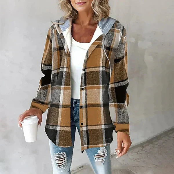 Hooded Plaid Flannel Shirt Jacket
