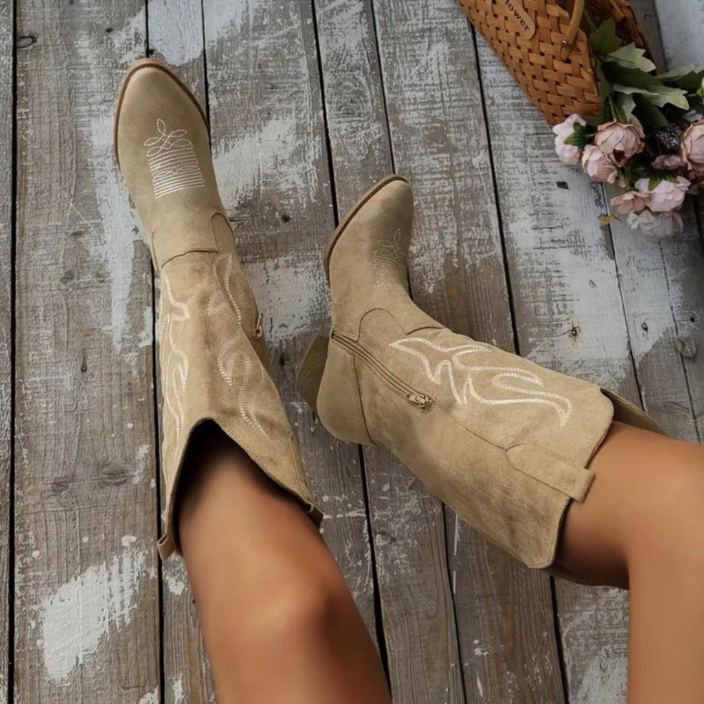 Embroidered Chunky Heel Cowboy Boots