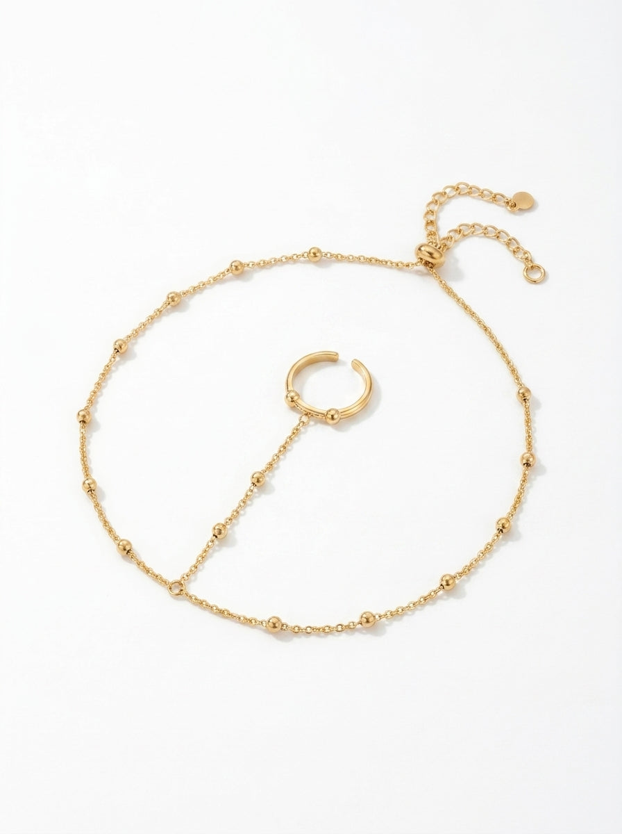 Gold Beaded Hand Chain Bracelet