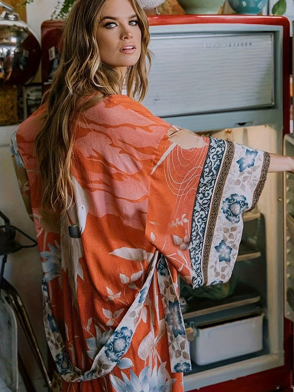 Floral Long Sleeve Maxi Kimono