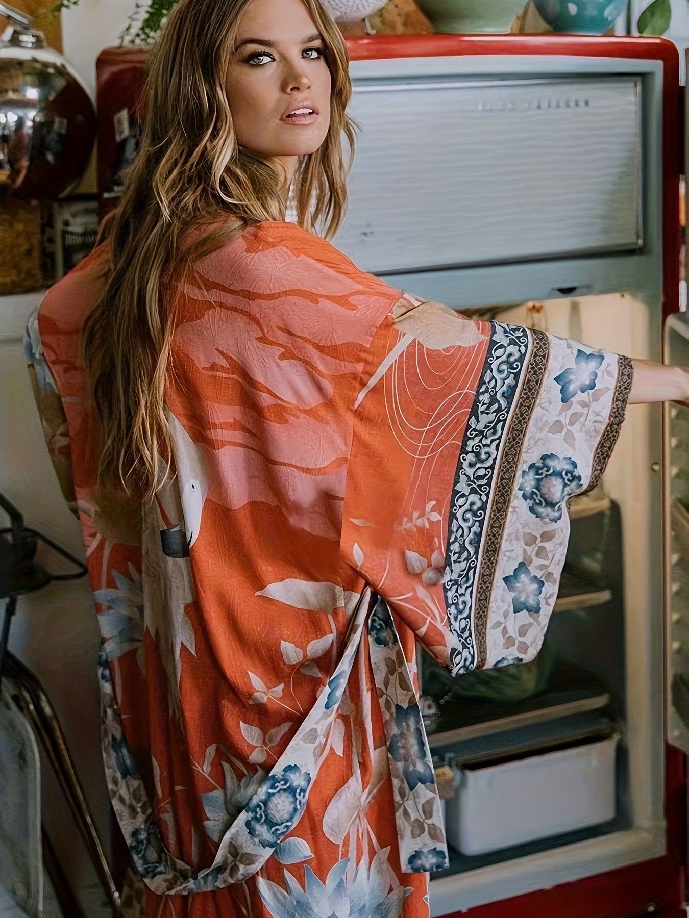 Floral Long Sleeve Maxi Kimono