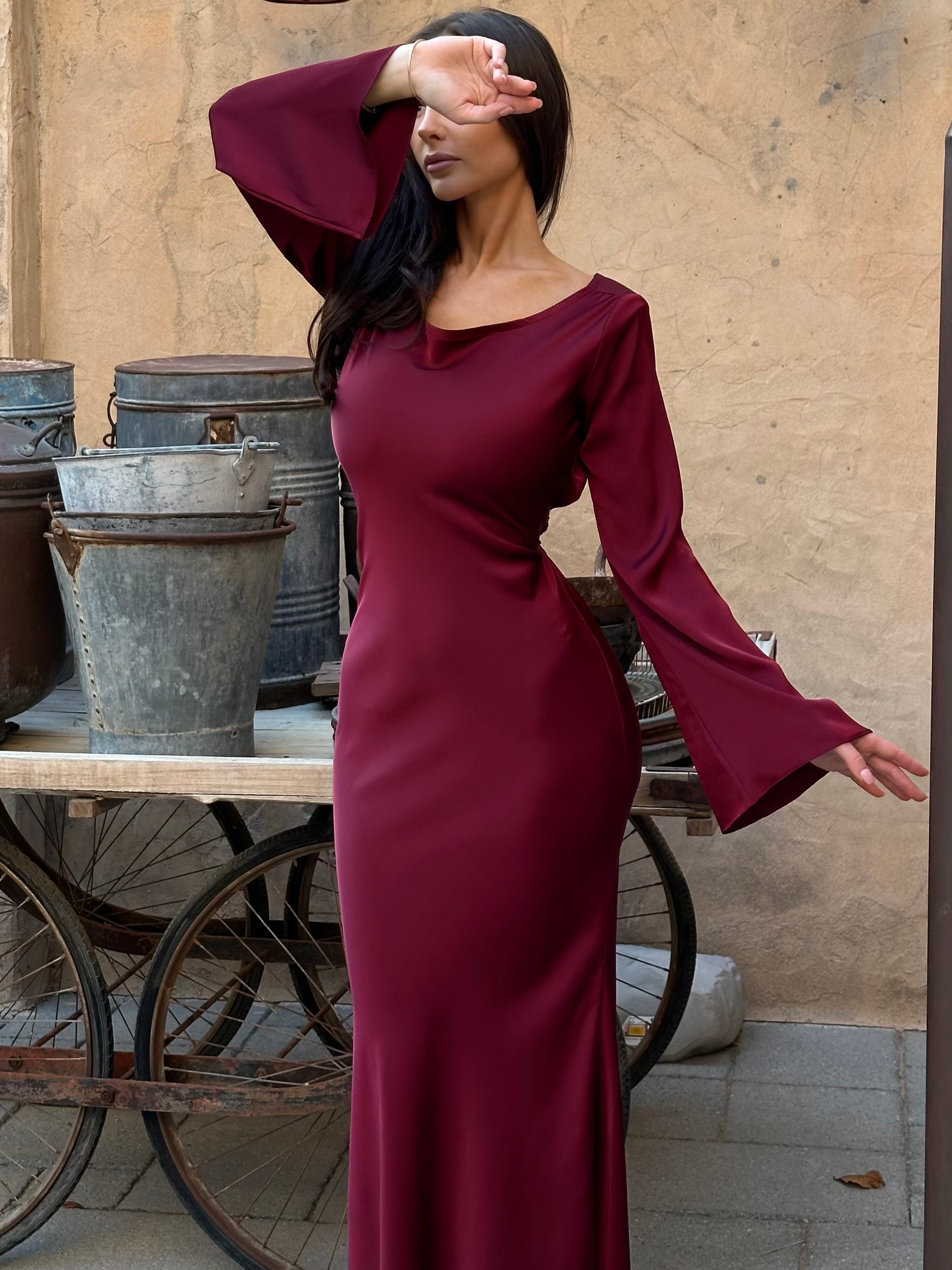 Satin Cowl Neck Maxi Dress