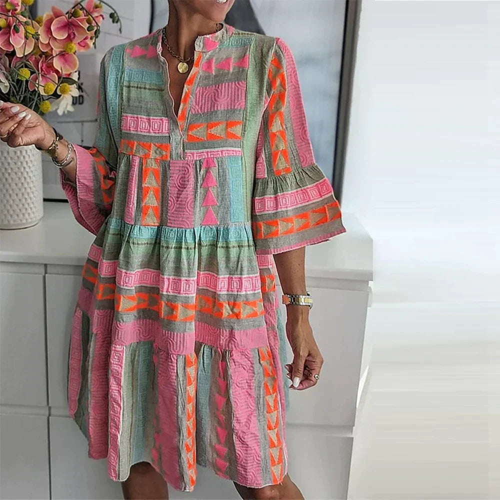 Geometric Tiered Midi Dress