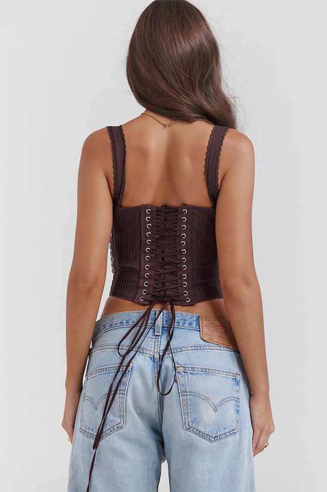 Dark Brown Vintage Lace Corset Top