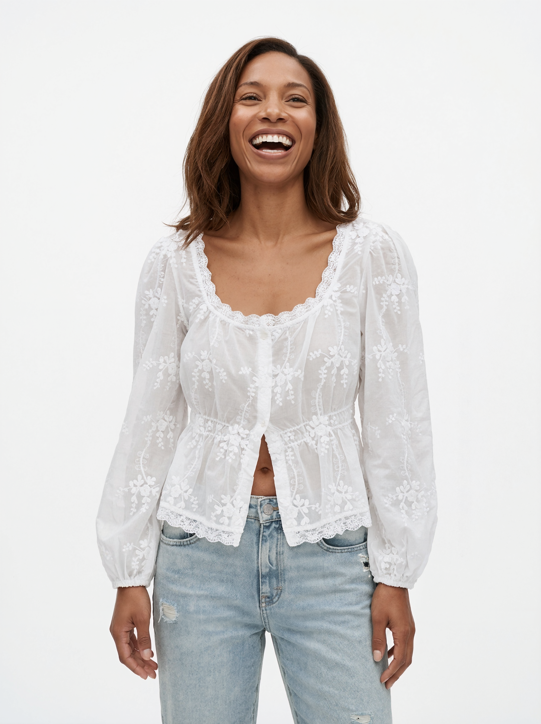 Embroidered Sheer Blouse