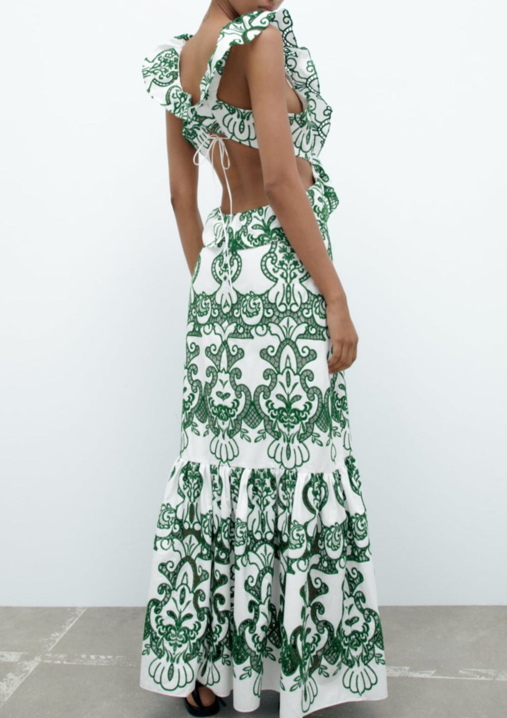 Green Floral Cut Out Maxi Dress