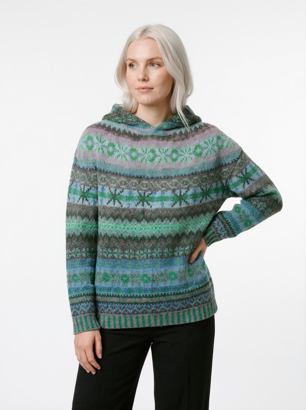 Fair Isle Knit Hooded Sweater