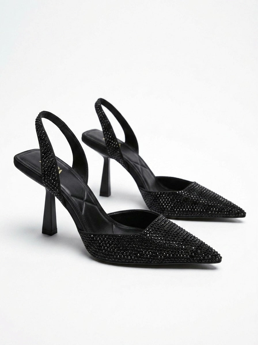 Black Glitter Slingback Heels