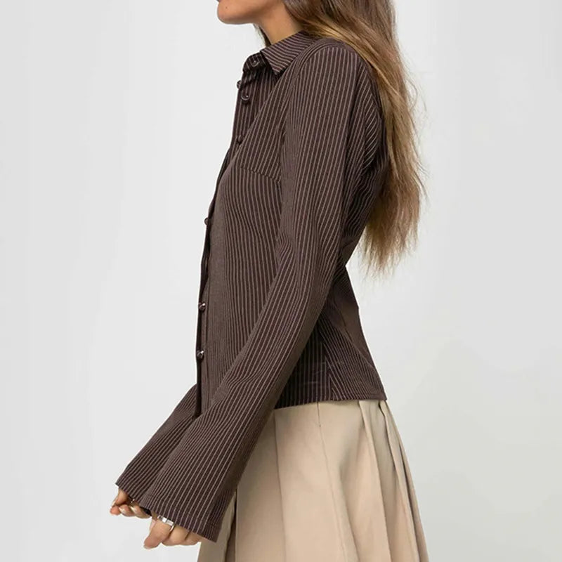 Classic Pinstripe Long Sleeve Blouse