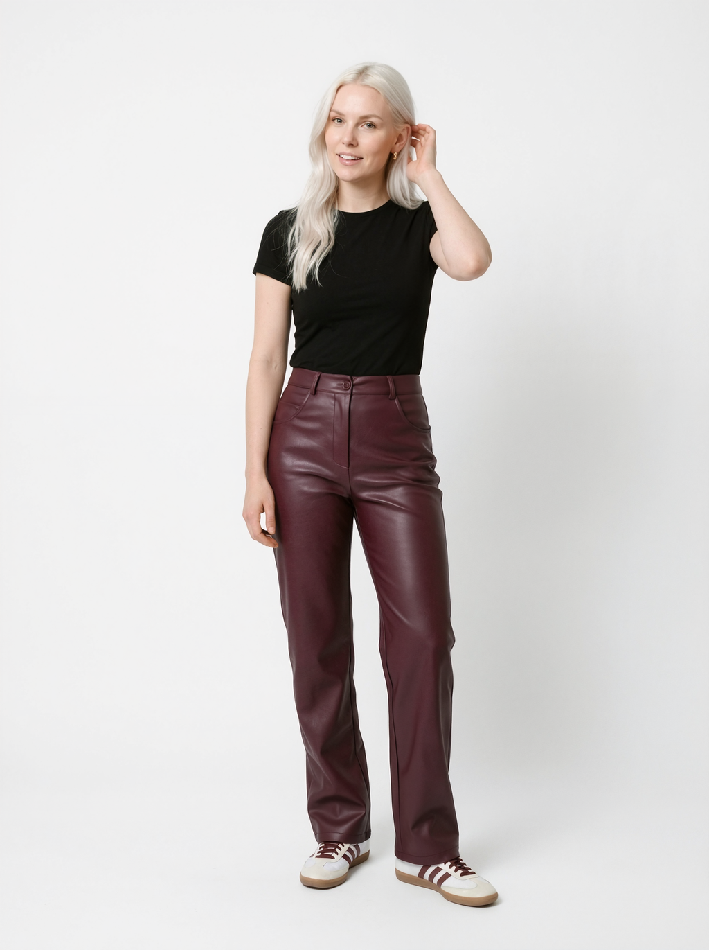 Faux Leather Straight Leg Trousers