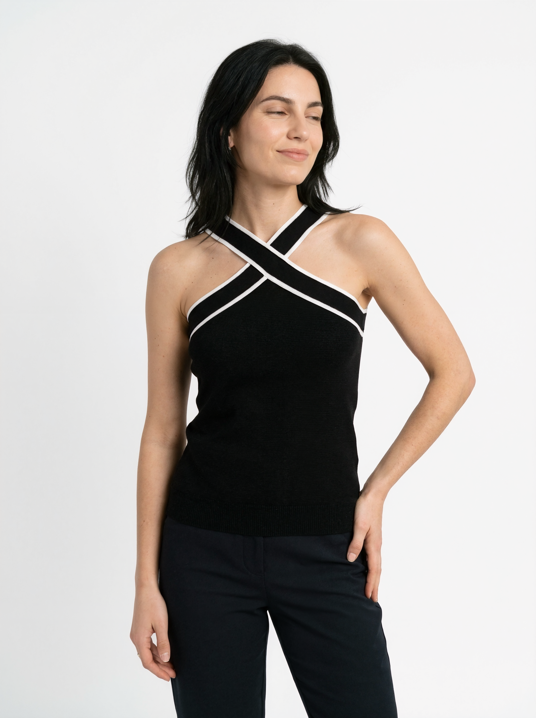 Knit Halter Cross Back Top