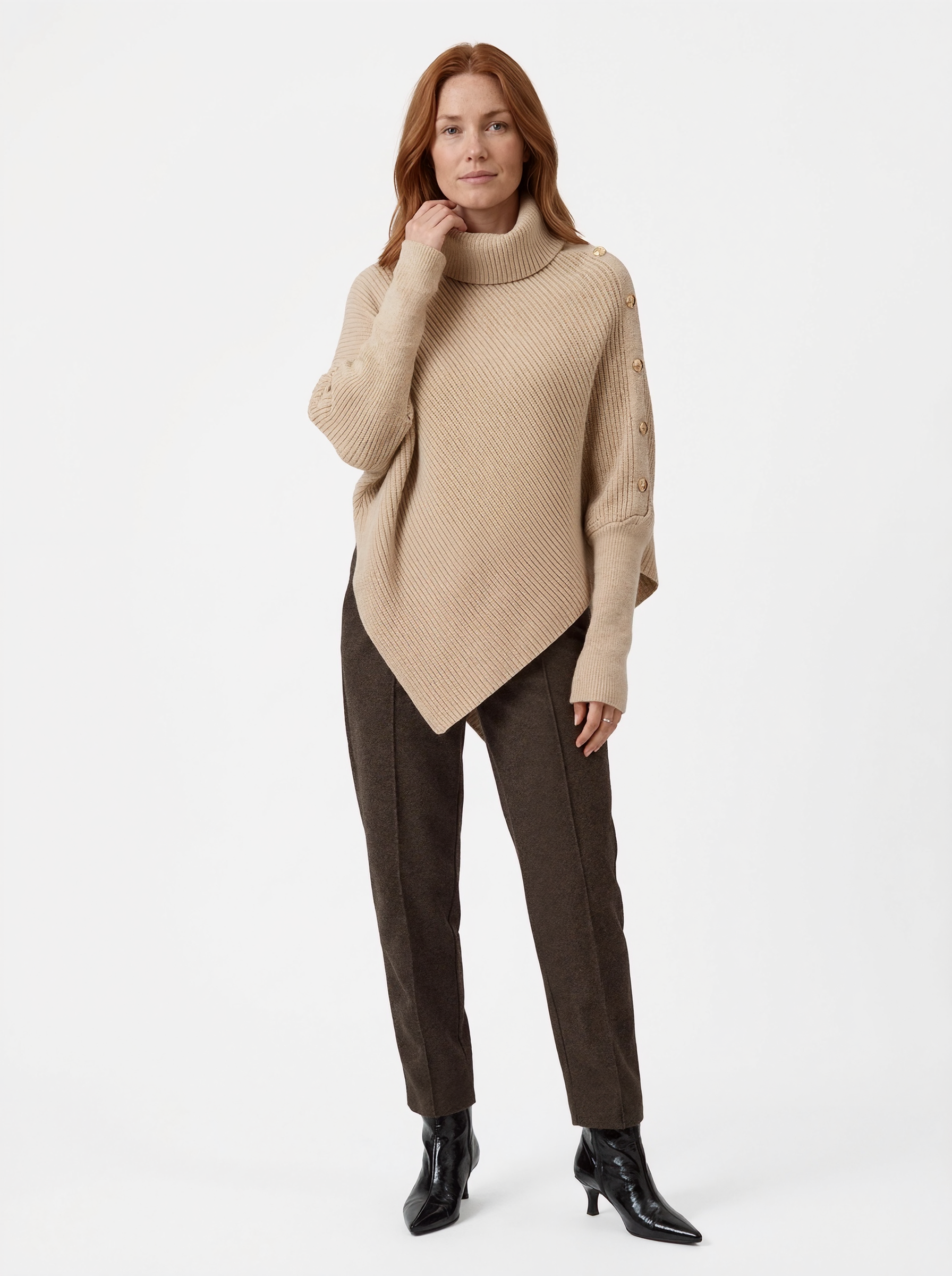 Oversized Ribbed Knit Poncho Sweater