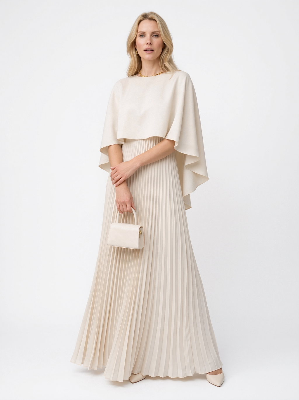 Pleated Cape Maxi Dress
