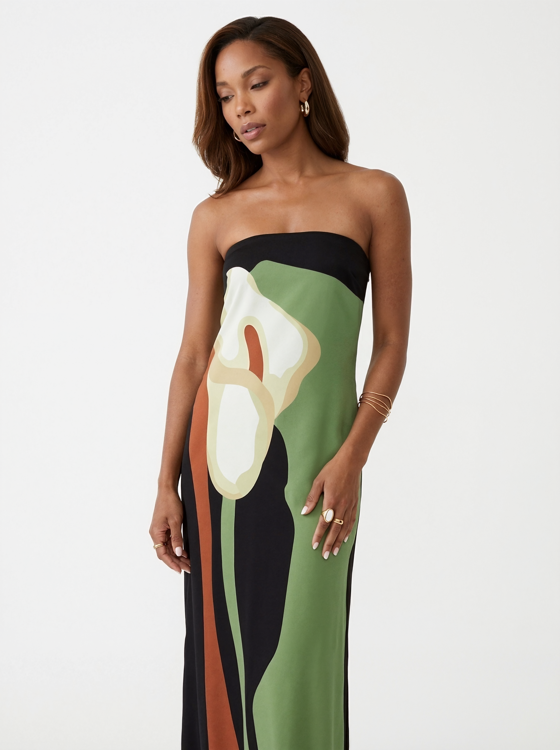 Strapless Floral Print Maxi Dress