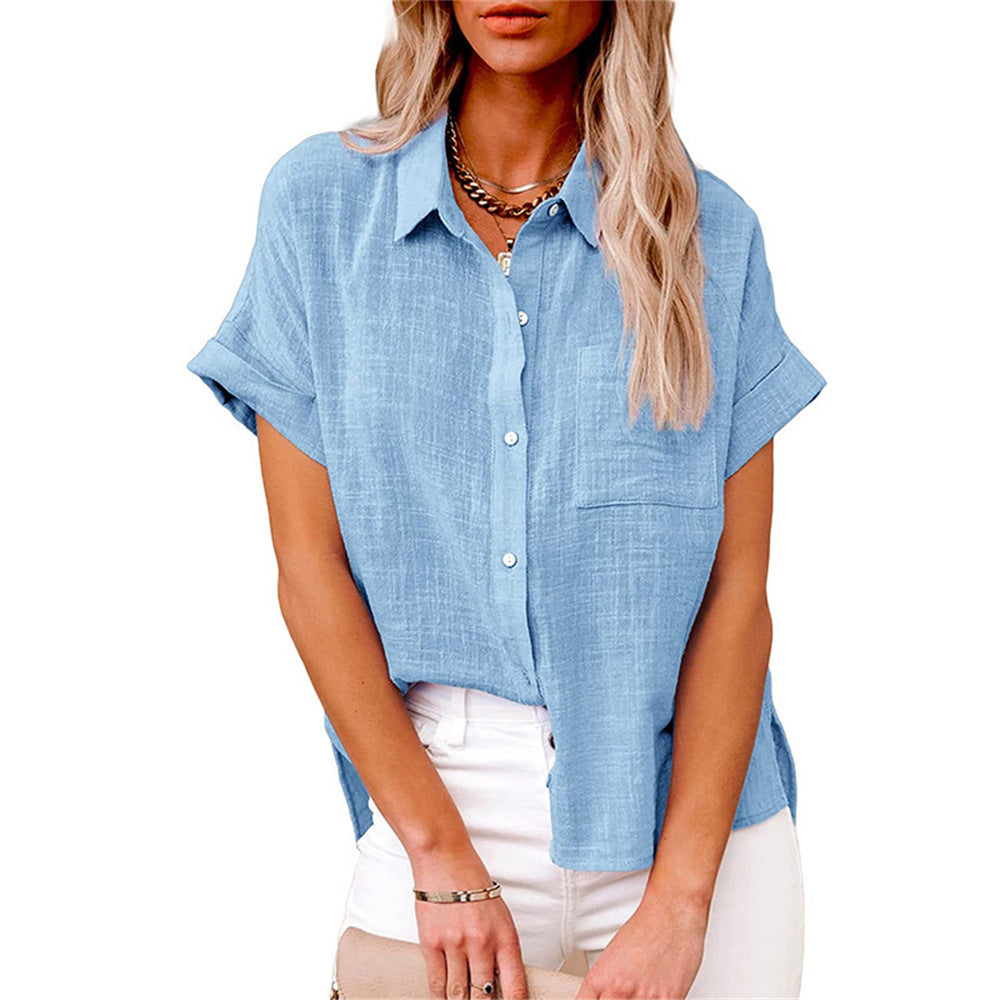 Short Sleeve Button Front Blouse