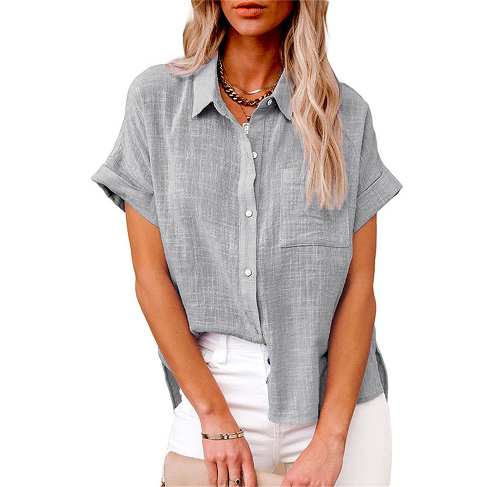 Short Sleeve Button Front Blouse
