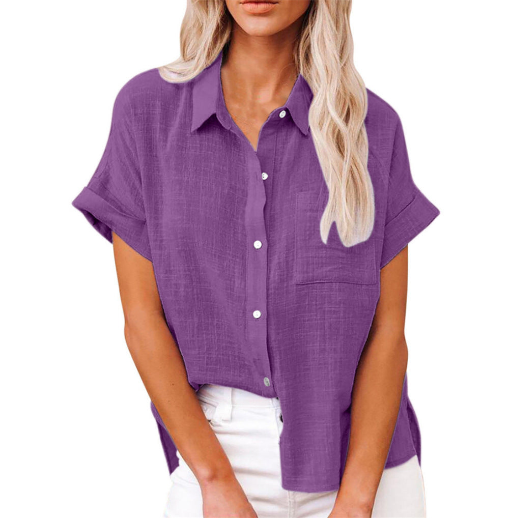Short Sleeve Button Front Blouse
