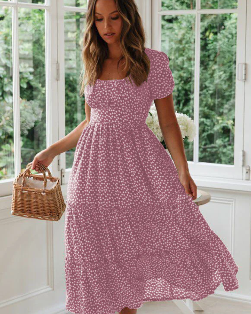 Polka Dot Puff Sleeve Midi Dress